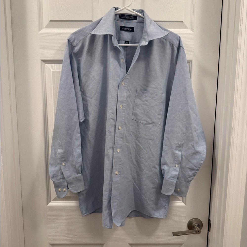 Puritan Men's Blue Button-Up Shirt neck size 16